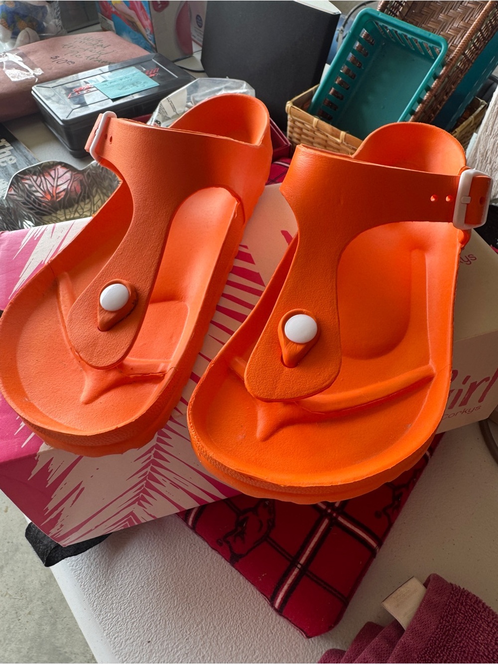 Bright Orange Rubber Toe-Post Sandals, Hey Girl